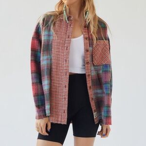 Urban Outfitters BDG Spliced Flannel Button- Down Shirt in Red Multi